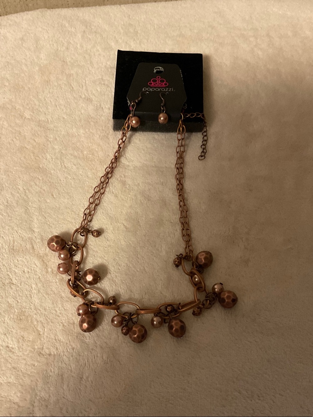 paparazzi Copper-Tone Beaded Charm Necklace with Matching Earrings